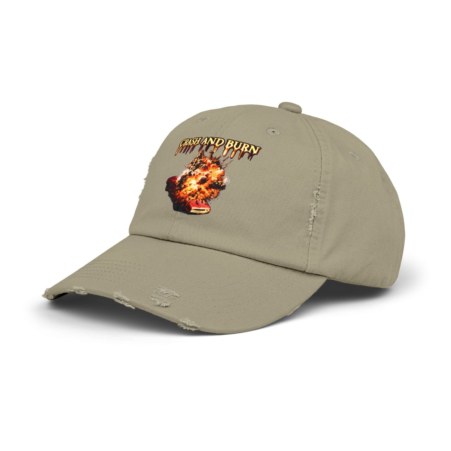 Crash and Burn Distressed Cap - Flaming Heart Vintage Baseball Hat