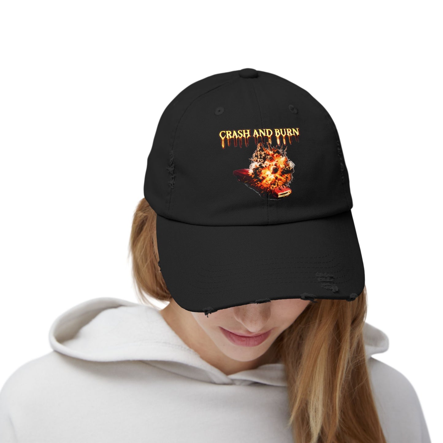 Crash and Burn Distressed Cap - Flaming Heart Vintage Baseball Hat