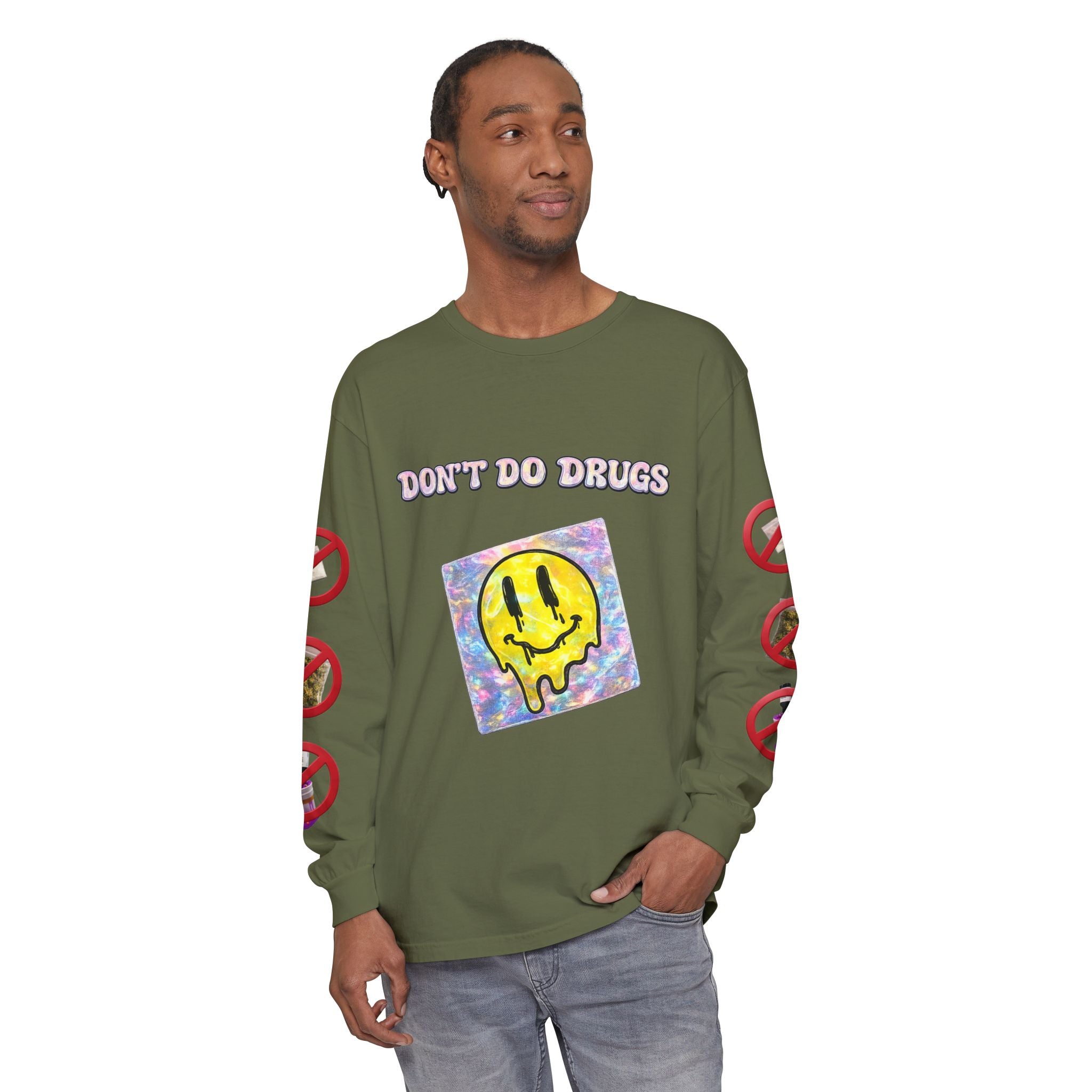 Don't Do Drugs Long Sleeve T-Shirt — Anti-Drug Graphic Tee with Smiley Design