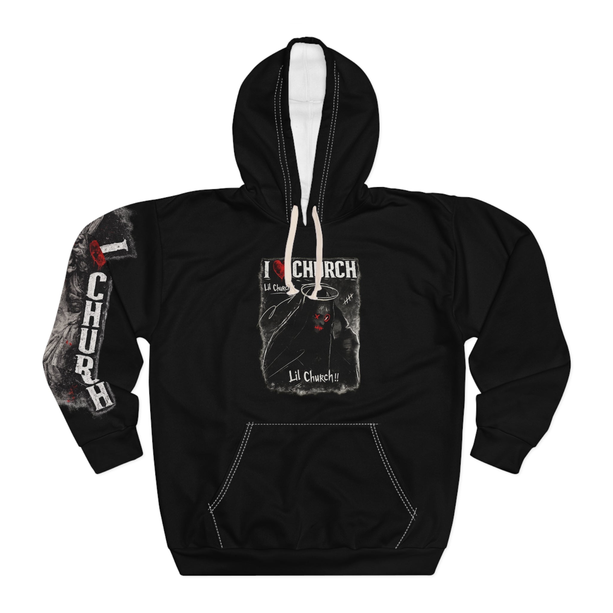 Gothic Angel Wings Pullover Hoodie — Lil Church Band Graphic