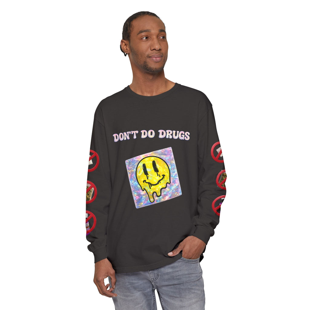Don't Do Drugs Long Sleeve T-Shirt — Anti-Drug Graphic Tee with Smiley Design