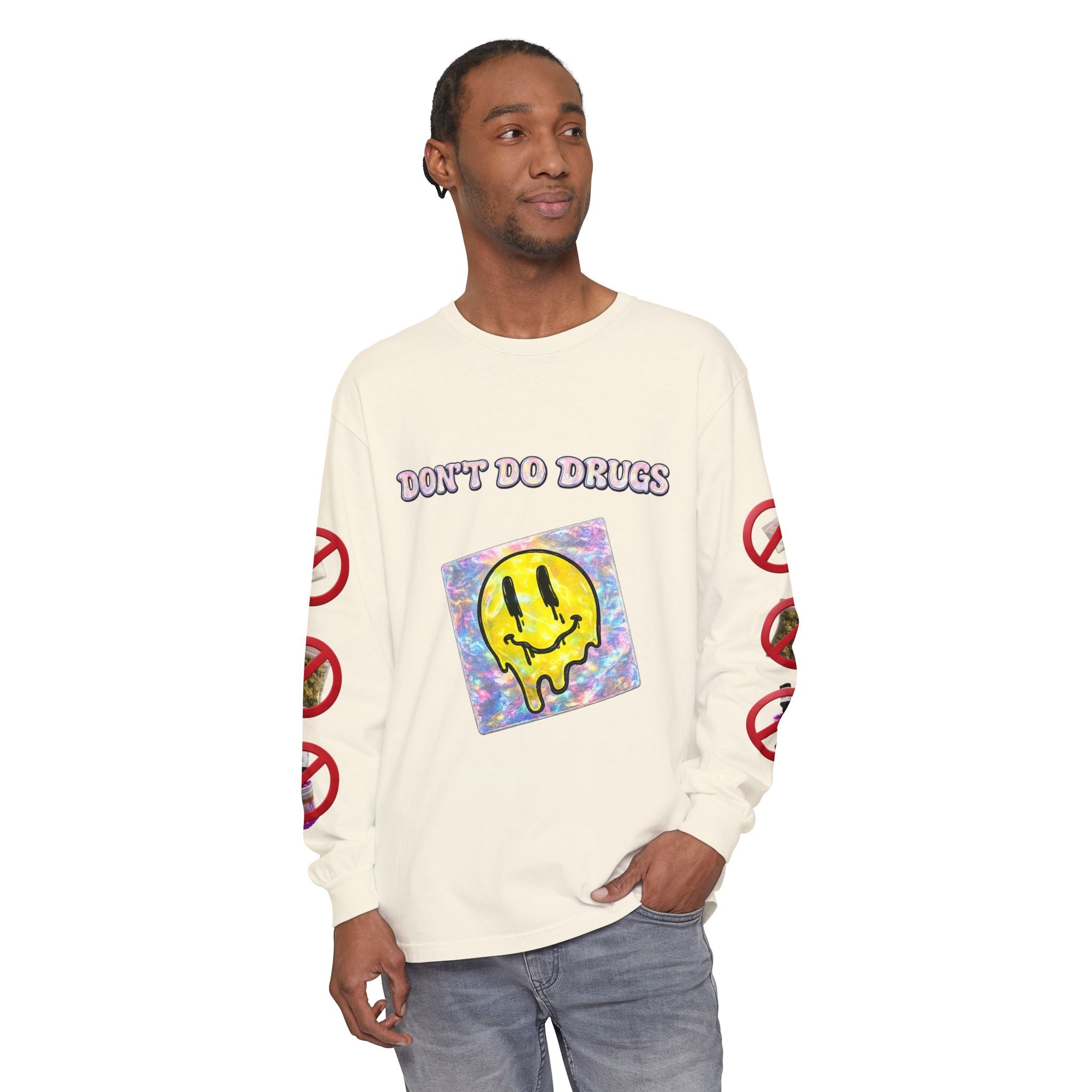 Don't Do Drugs Long Sleeve T-Shirt — Anti-Drug Graphic Tee with Smiley Design