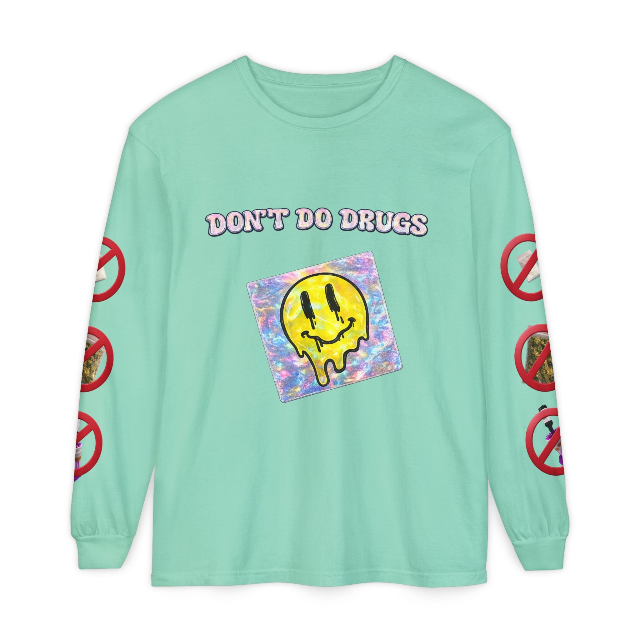Don't Do Drugs Long Sleeve T-Shirt — Anti-Drug Graphic Tee with Smiley Design