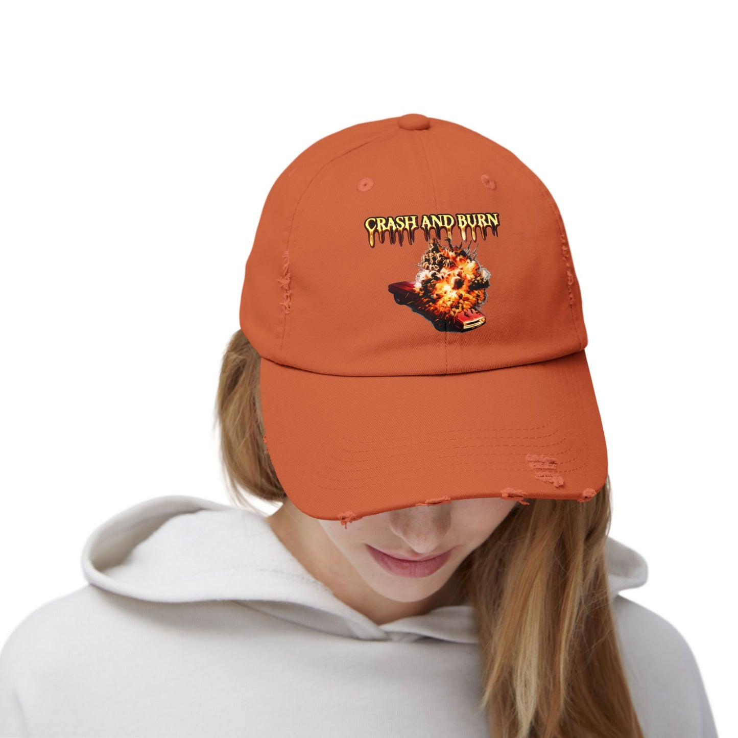 Crash and Burn Distressed Cap - Flaming Heart Vintage Baseball Hat