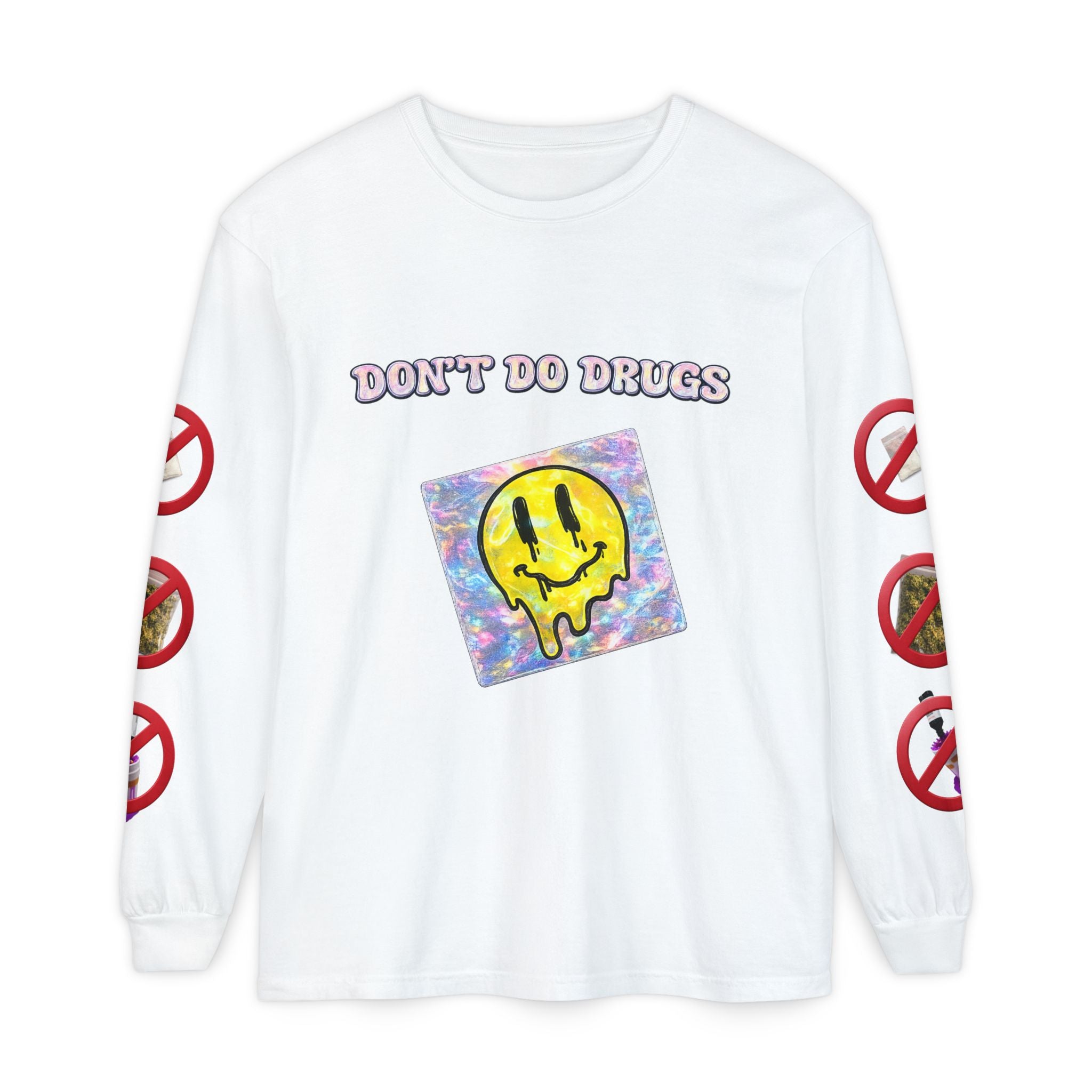 Don't Do Drugs Long Sleeve T-Shirt — Anti-Drug Graphic Tee with Smiley Design
