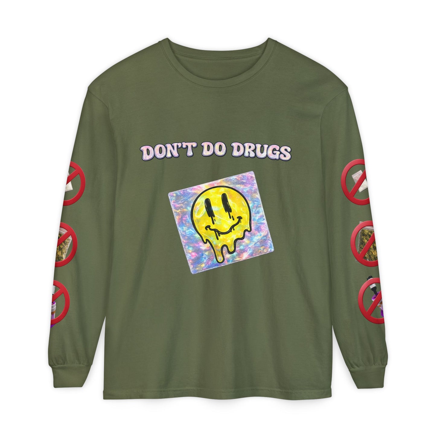 Don't Do Drugs Long Sleeve T-Shirt — Anti-Drug Graphic Tee with Smiley Design