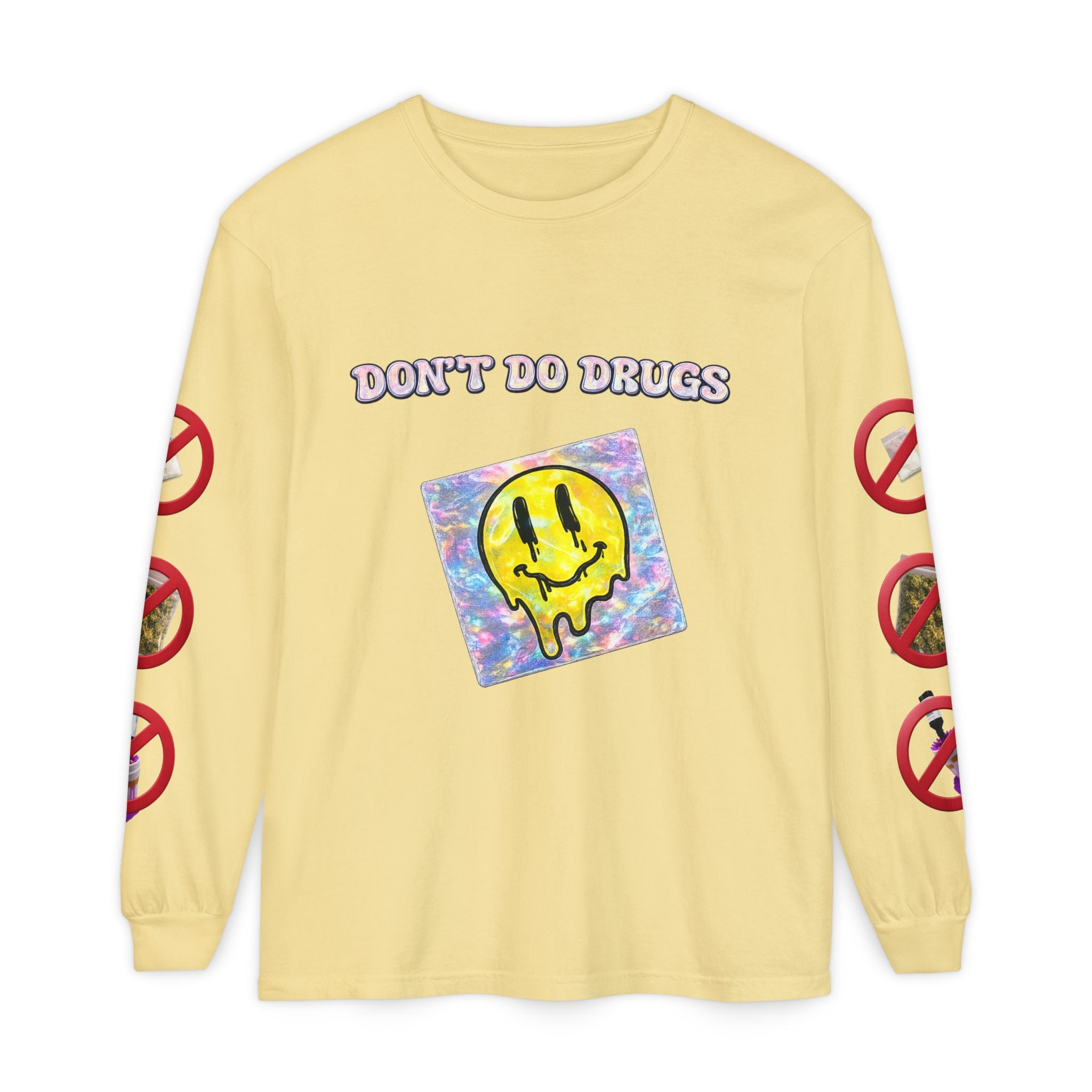 Don't Do Drugs Long Sleeve T-Shirt — Anti-Drug Graphic Tee with Smiley Design