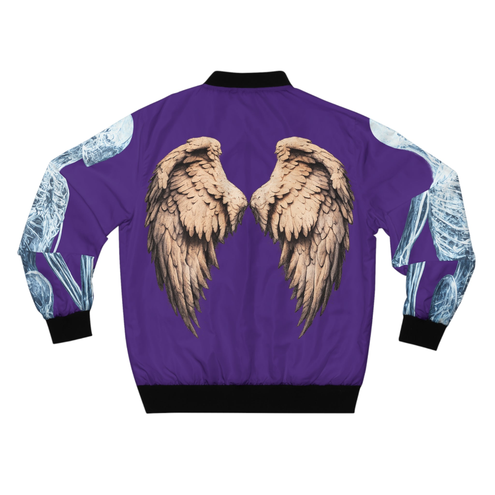 Angel Wings Bomber Jacket — Gothic Purple Skeleton & Cherub Graphic