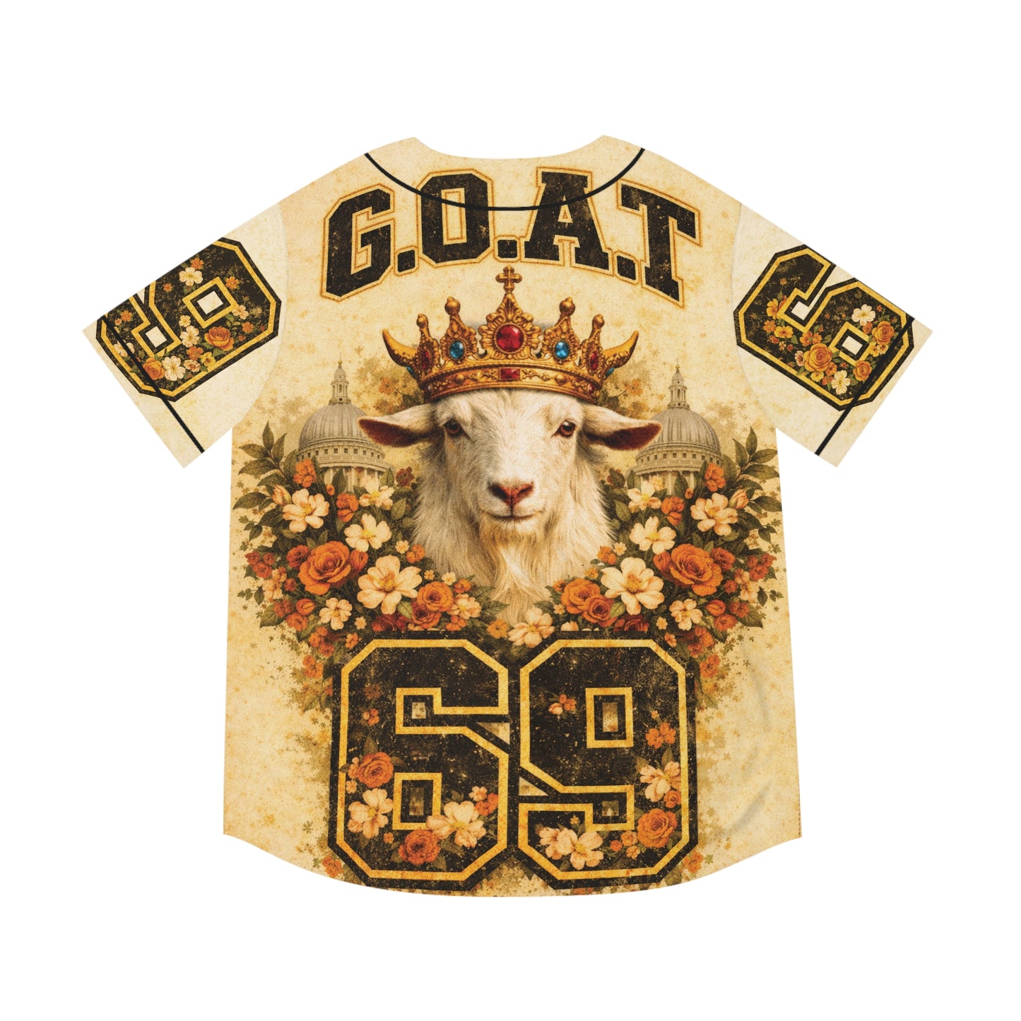 GOAT Crown Baseball Jersey – Vintage Floral Number 69 Men’s Jersey