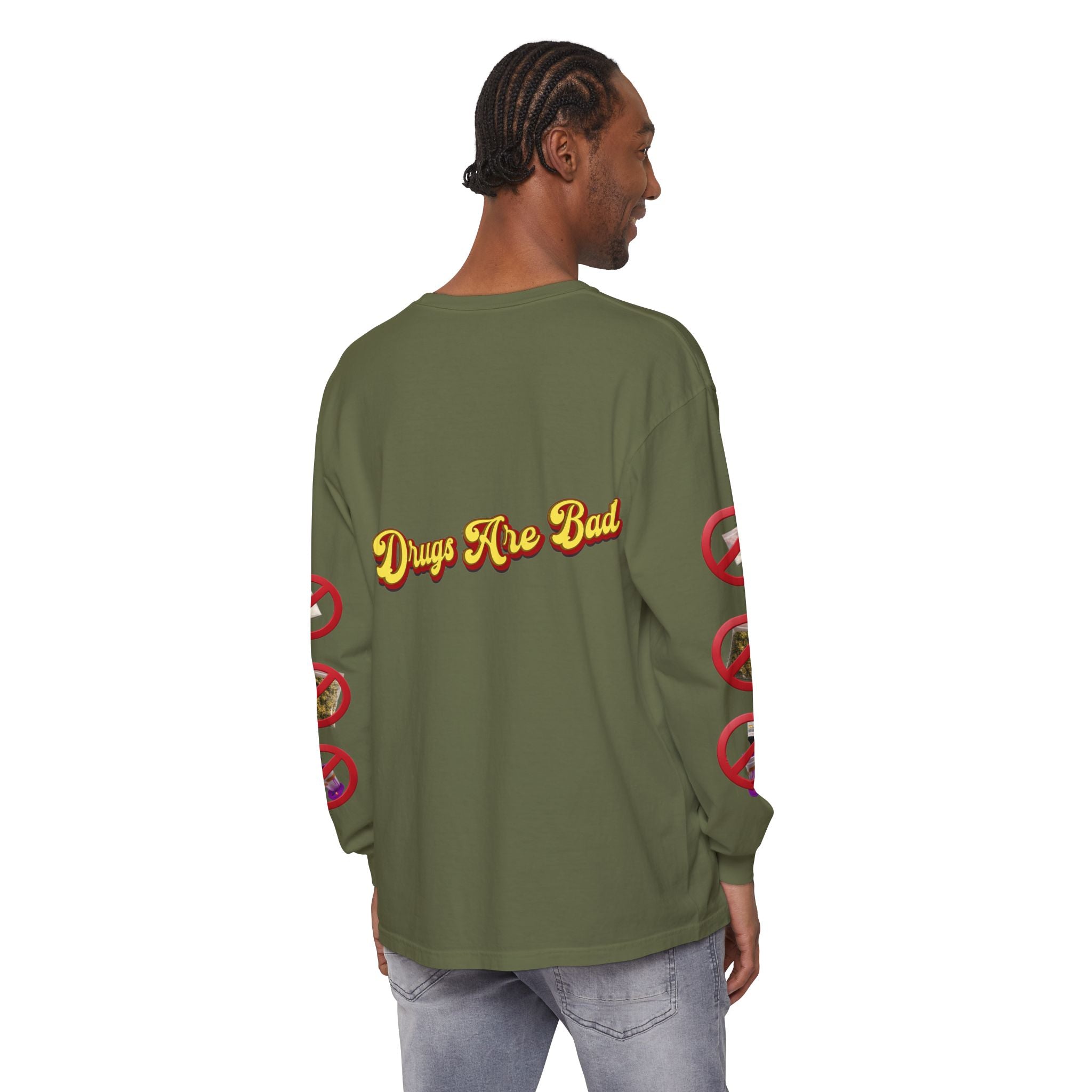 Don't Do Drugs Long Sleeve T-Shirt — Anti-Drug Graphic Tee with Smiley Design