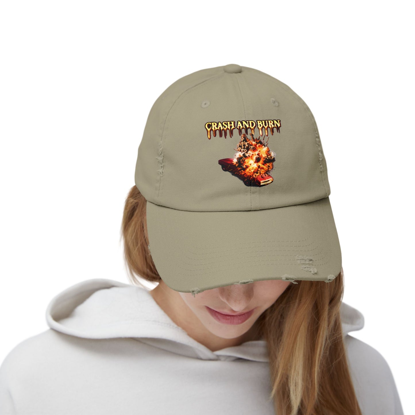 Crash and Burn Distressed Cap - Flaming Heart Vintage Baseball Hat