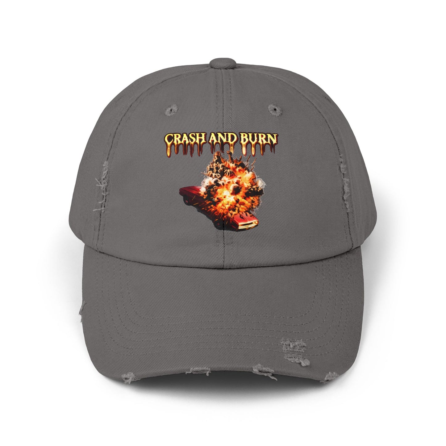 Crash and Burn Distressed Cap - Flaming Heart Vintage Baseball Hat