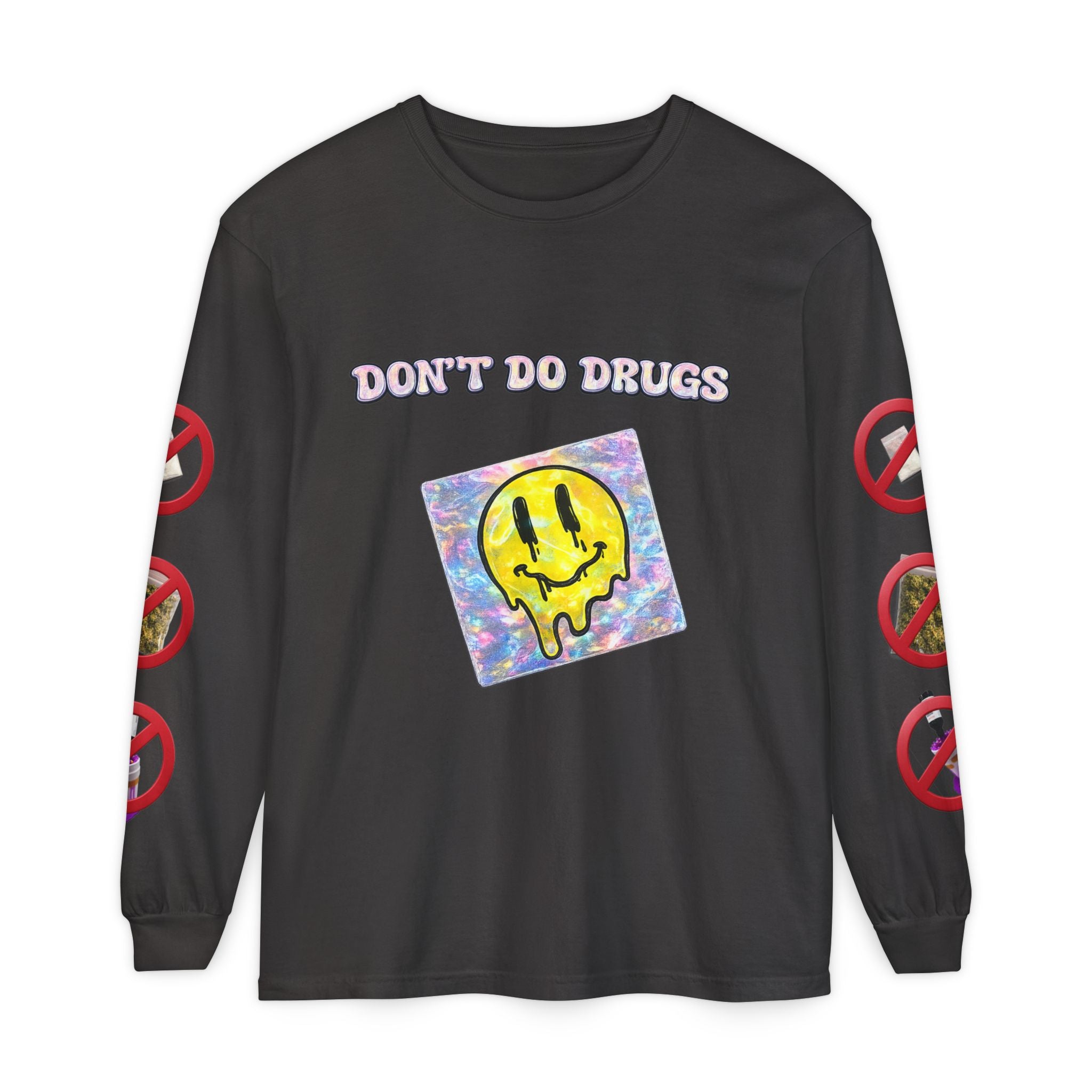 Don't Do Drugs Long Sleeve T-Shirt — Anti-Drug Graphic Tee with Smiley Design