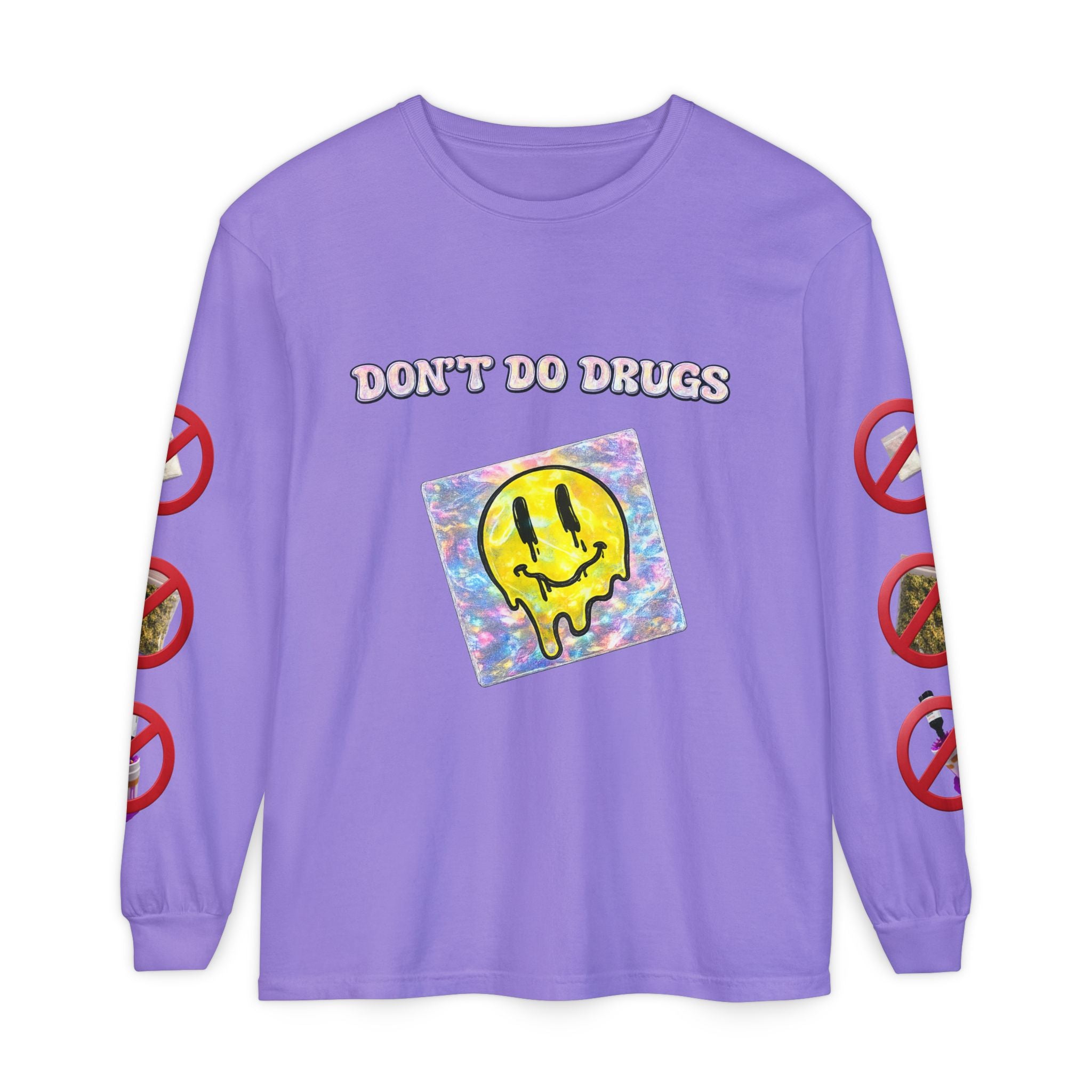 Don't Do Drugs Long Sleeve T-Shirt — Anti-Drug Graphic Tee with Smiley Design