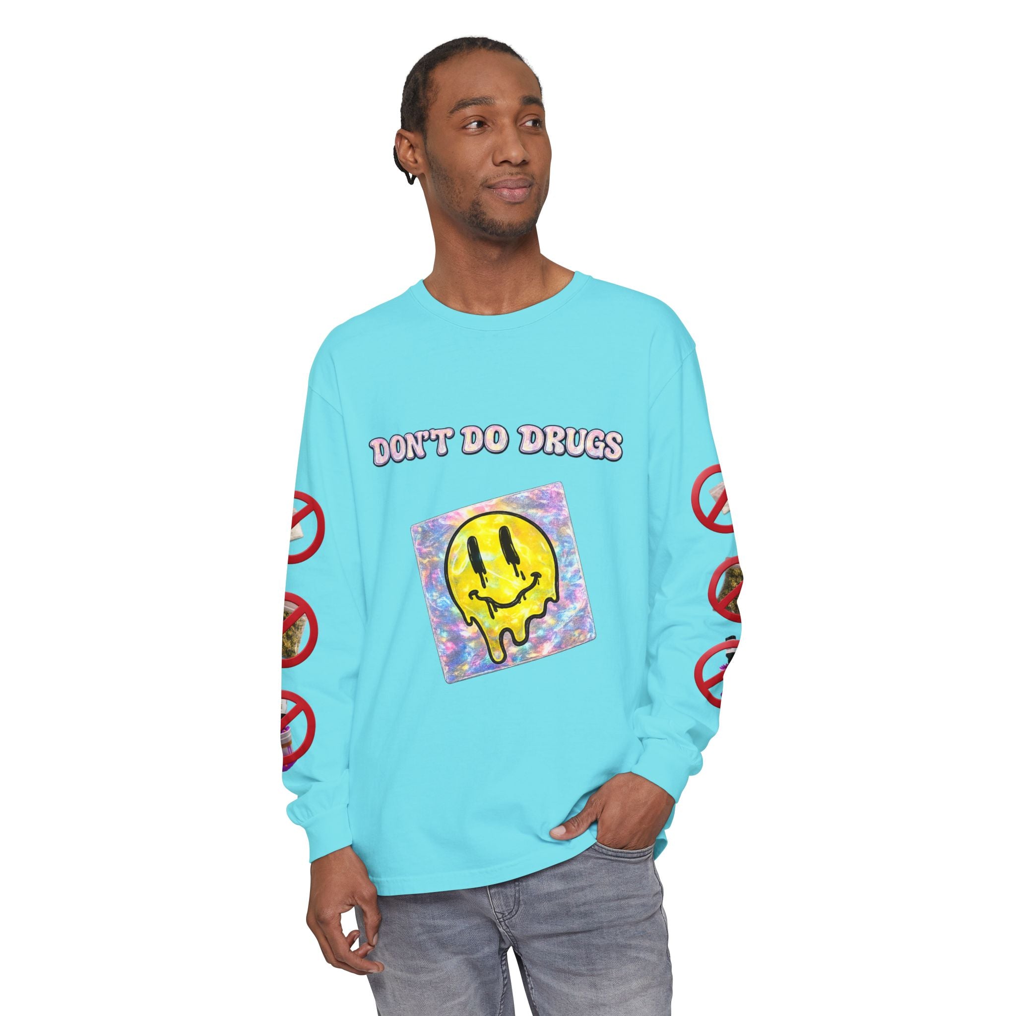 Don't Do Drugs Long Sleeve T-Shirt — Anti-Drug Graphic Tee with Smiley Design