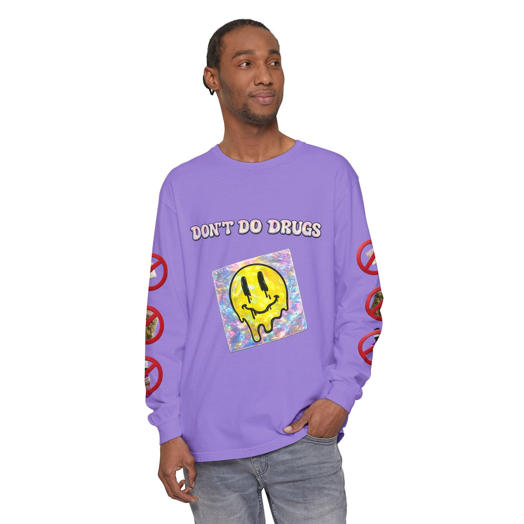 Don't Do Drugs Long Sleeve T-Shirt — Anti-Drug Graphic Tee with Smiley Design