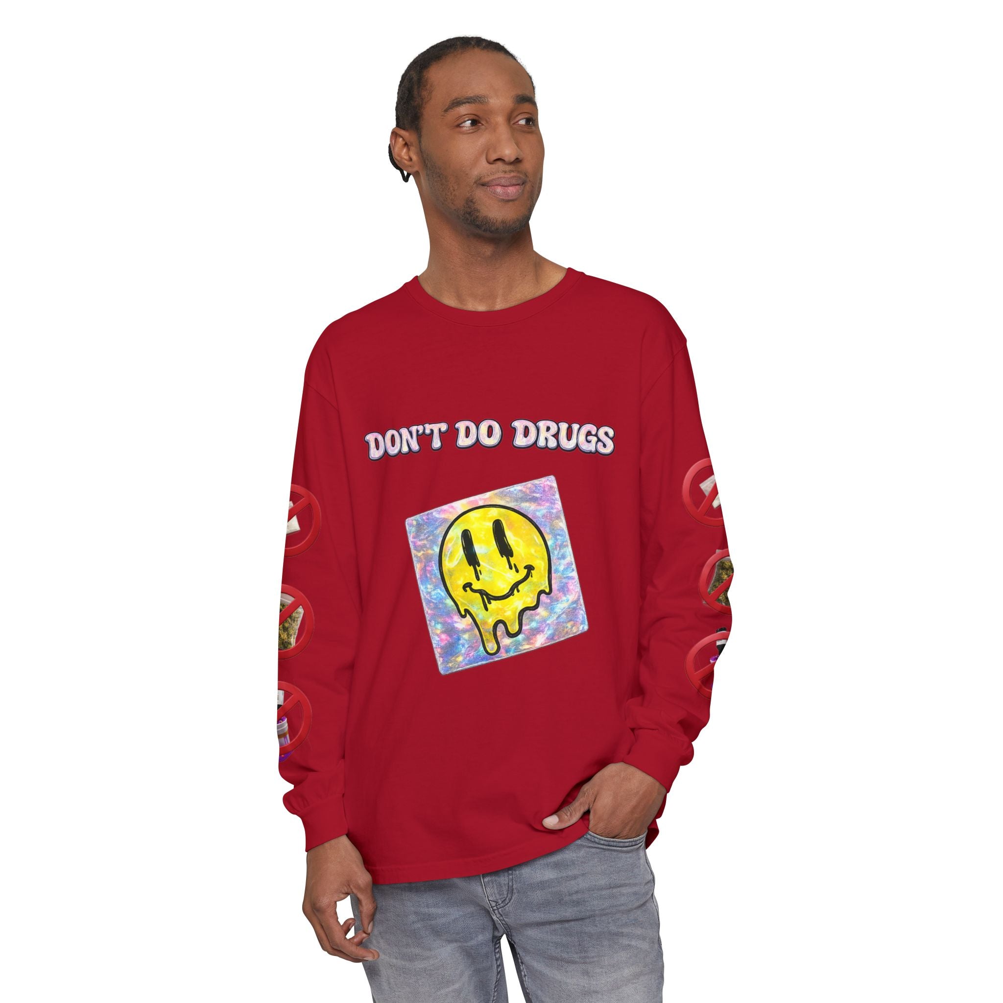 Don't Do Drugs Long Sleeve T-Shirt — Anti-Drug Graphic Tee with Smiley Design