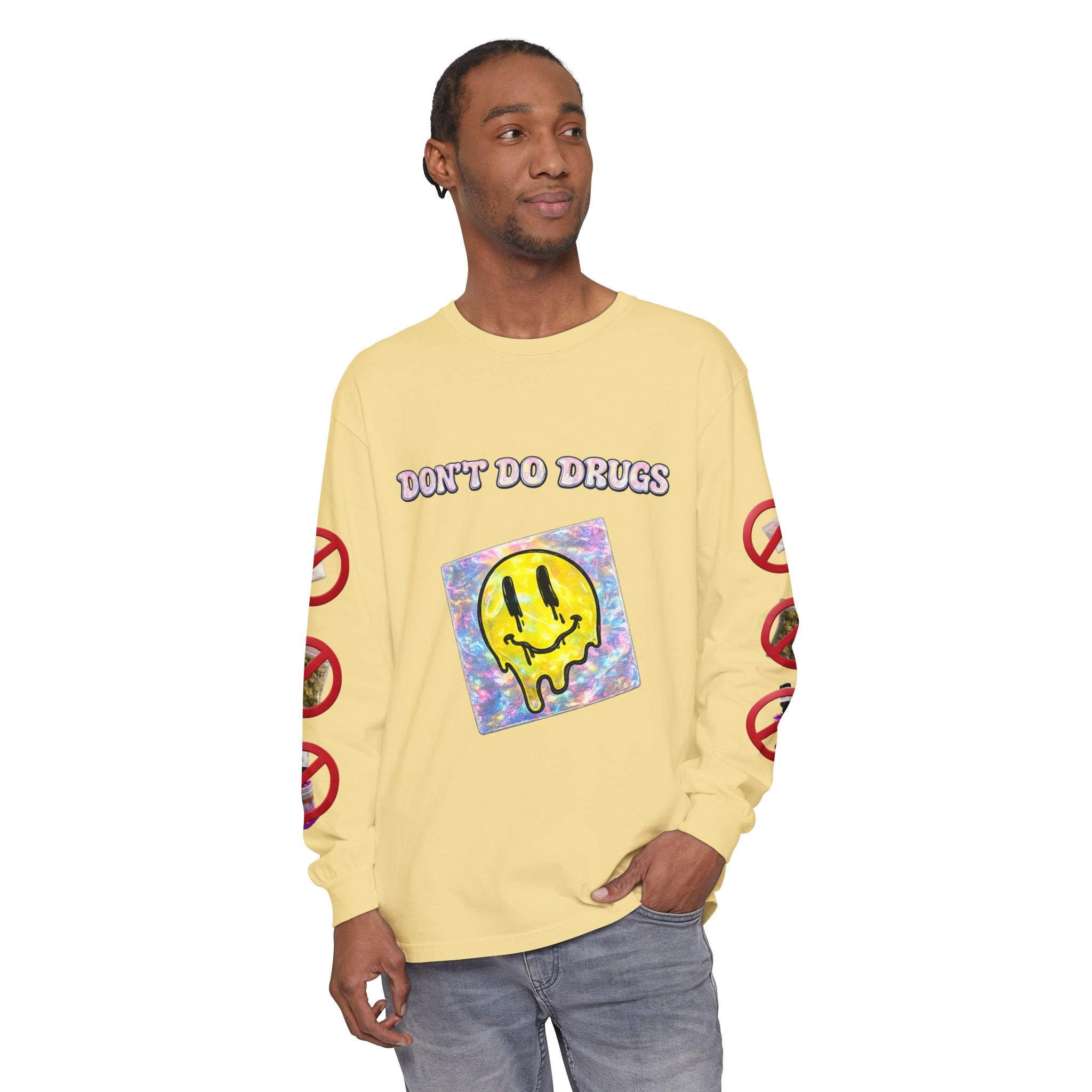 Don't Do Drugs Long Sleeve T-Shirt — Anti-Drug Graphic Tee with Smiley Design
