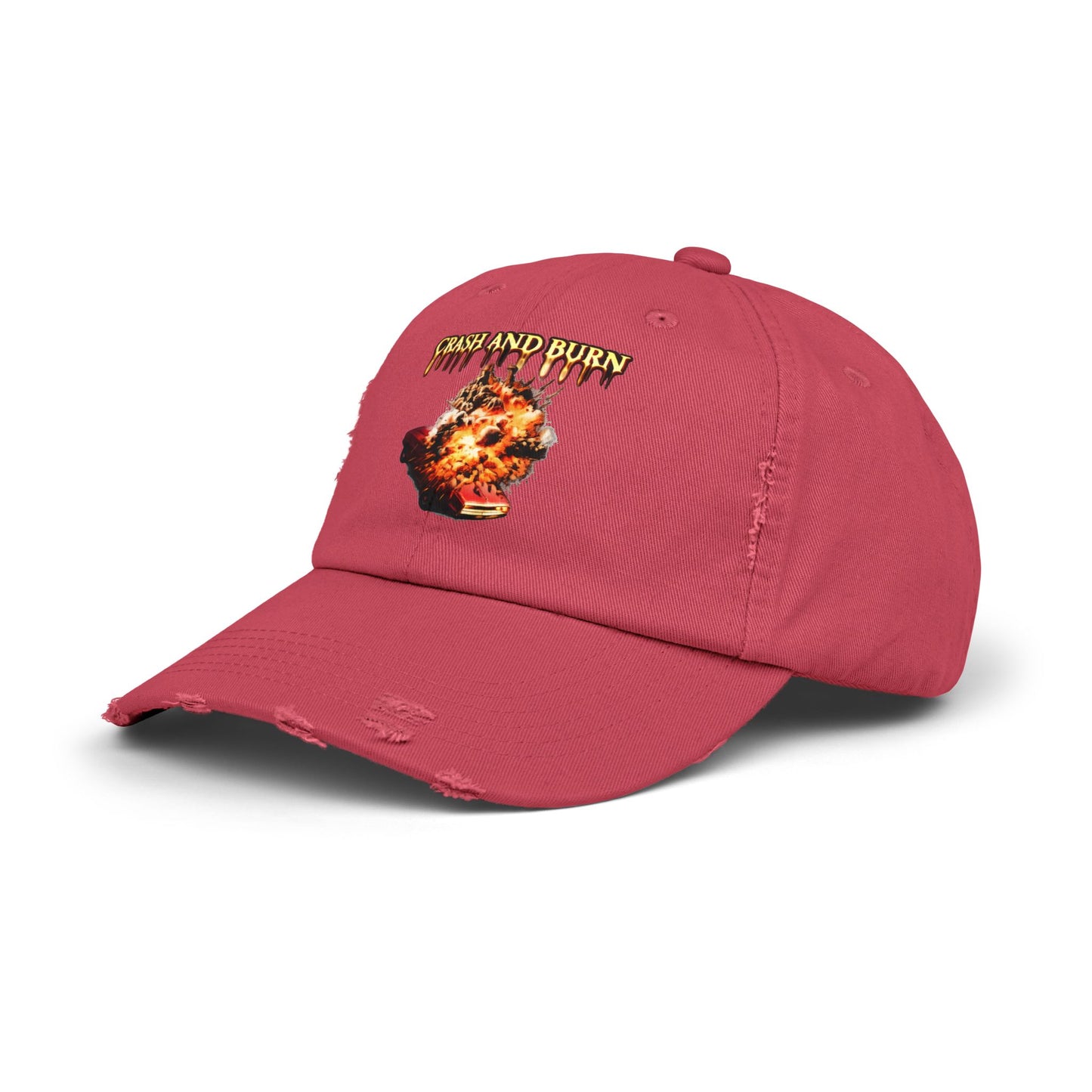 Crash and Burn Distressed Cap - Flaming Heart Vintage Baseball Hat