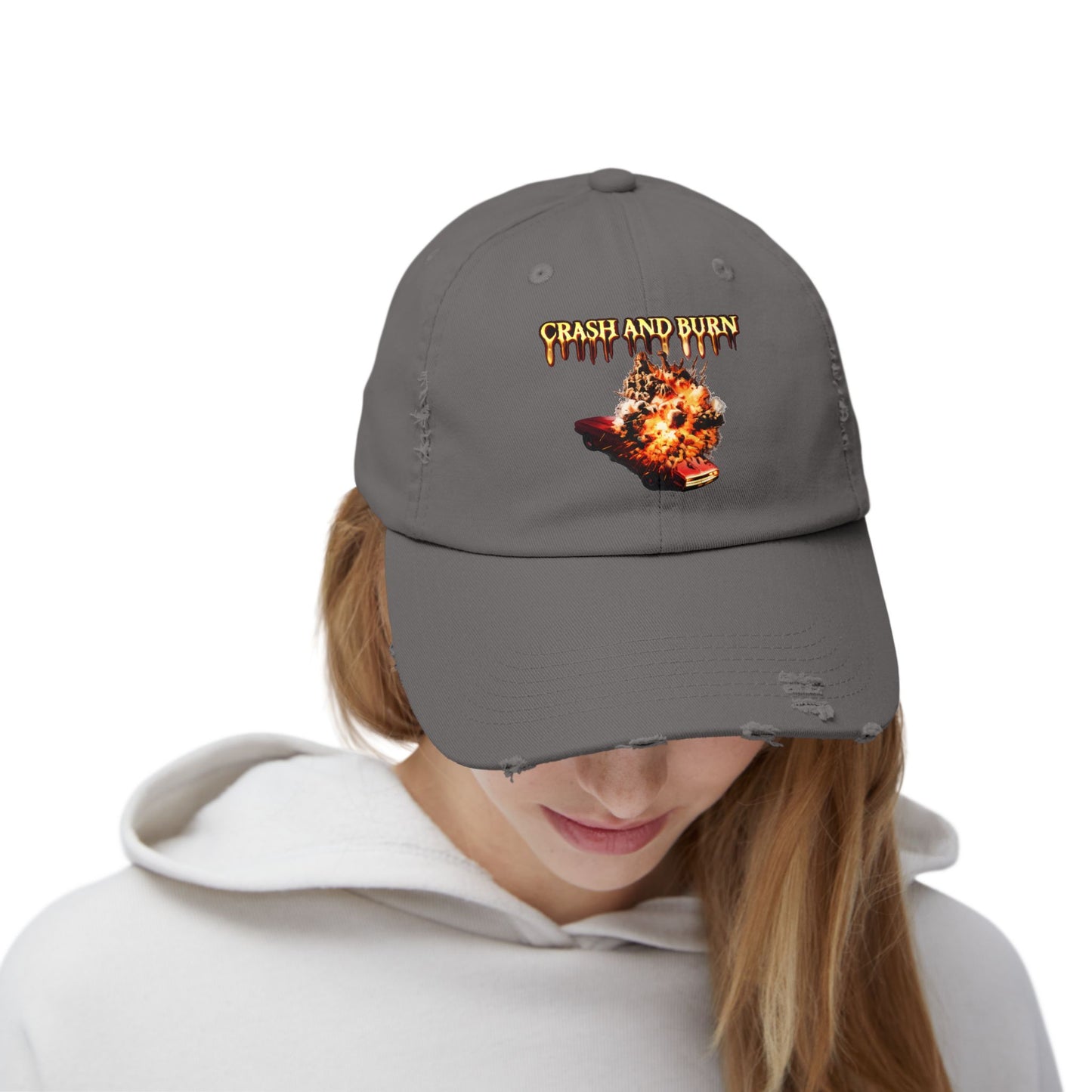Crash and Burn Distressed Cap - Flaming Heart Vintage Baseball Hat