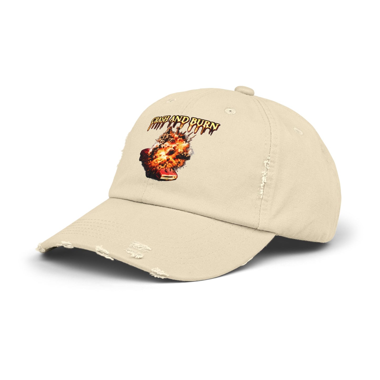 Crash and Burn Distressed Cap - Flaming Heart Vintage Baseball Hat