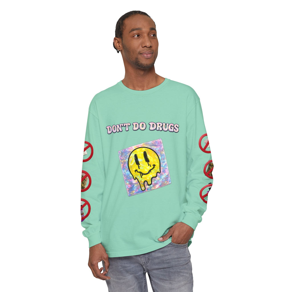 Don't Do Drugs Long Sleeve T-Shirt — Anti-Drug Graphic Tee with Smiley Design