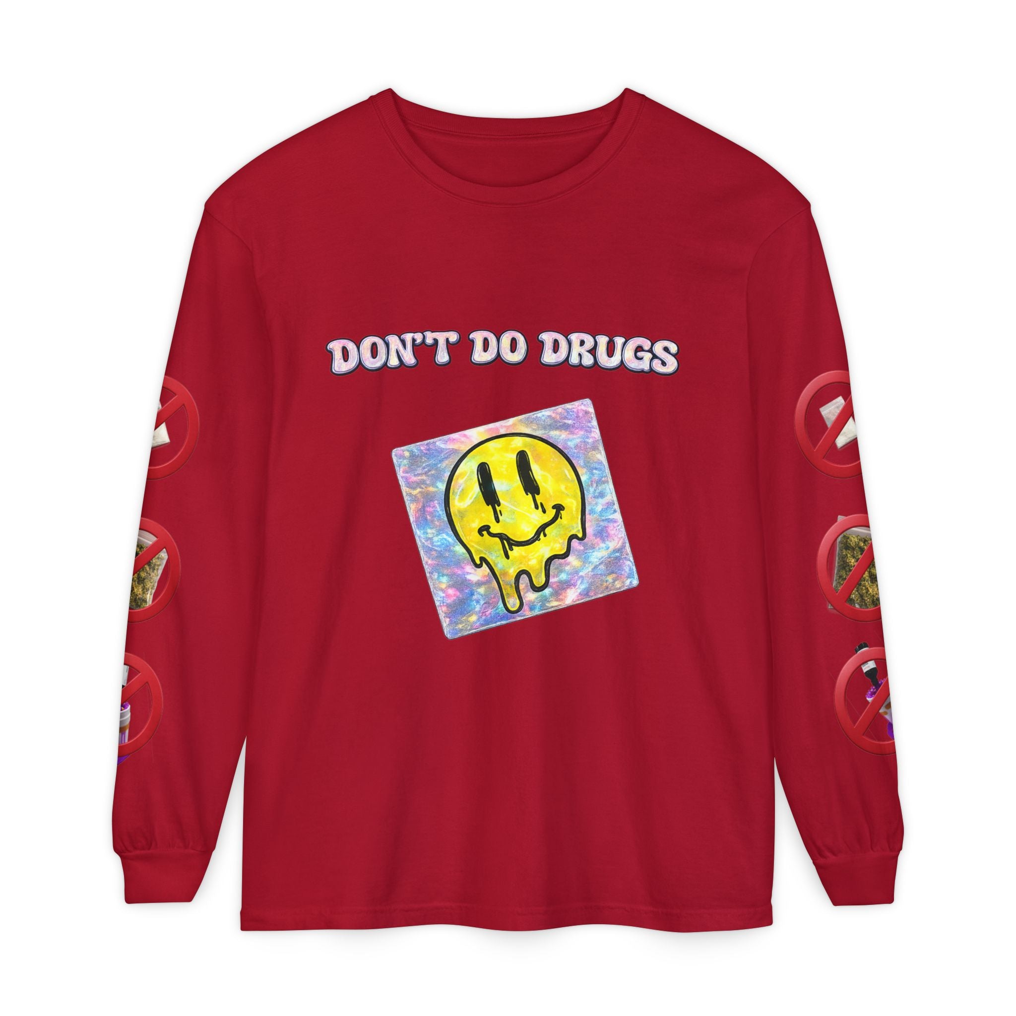 Don't Do Drugs Long Sleeve T-Shirt — Anti-Drug Graphic Tee with Smiley Design