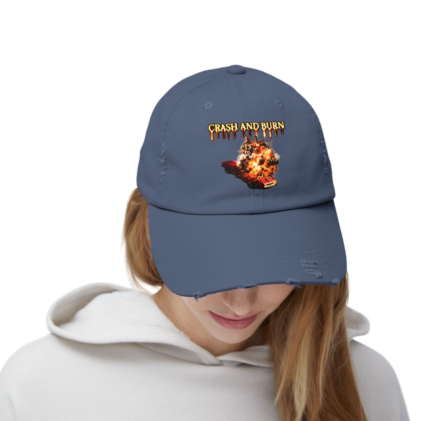Crash and Burn Distressed Cap - Flaming Heart Vintage Baseball Hat