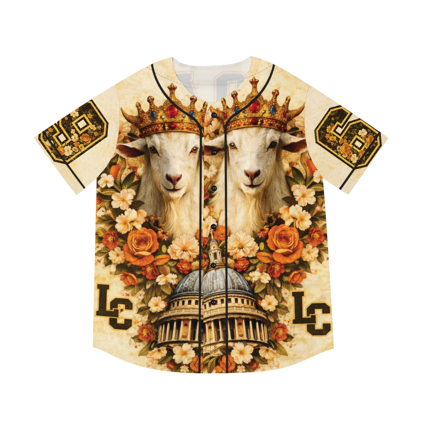 GOAT Crown Baseball Jersey – Vintage Floral Number 69 Men’s Jersey