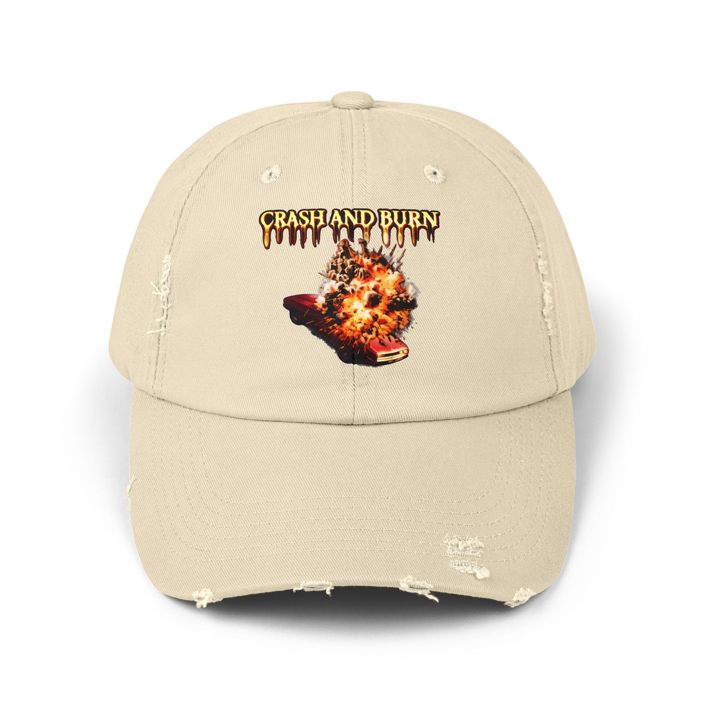 Crash and Burn Distressed Cap - Flaming Heart Vintage Baseball Hat