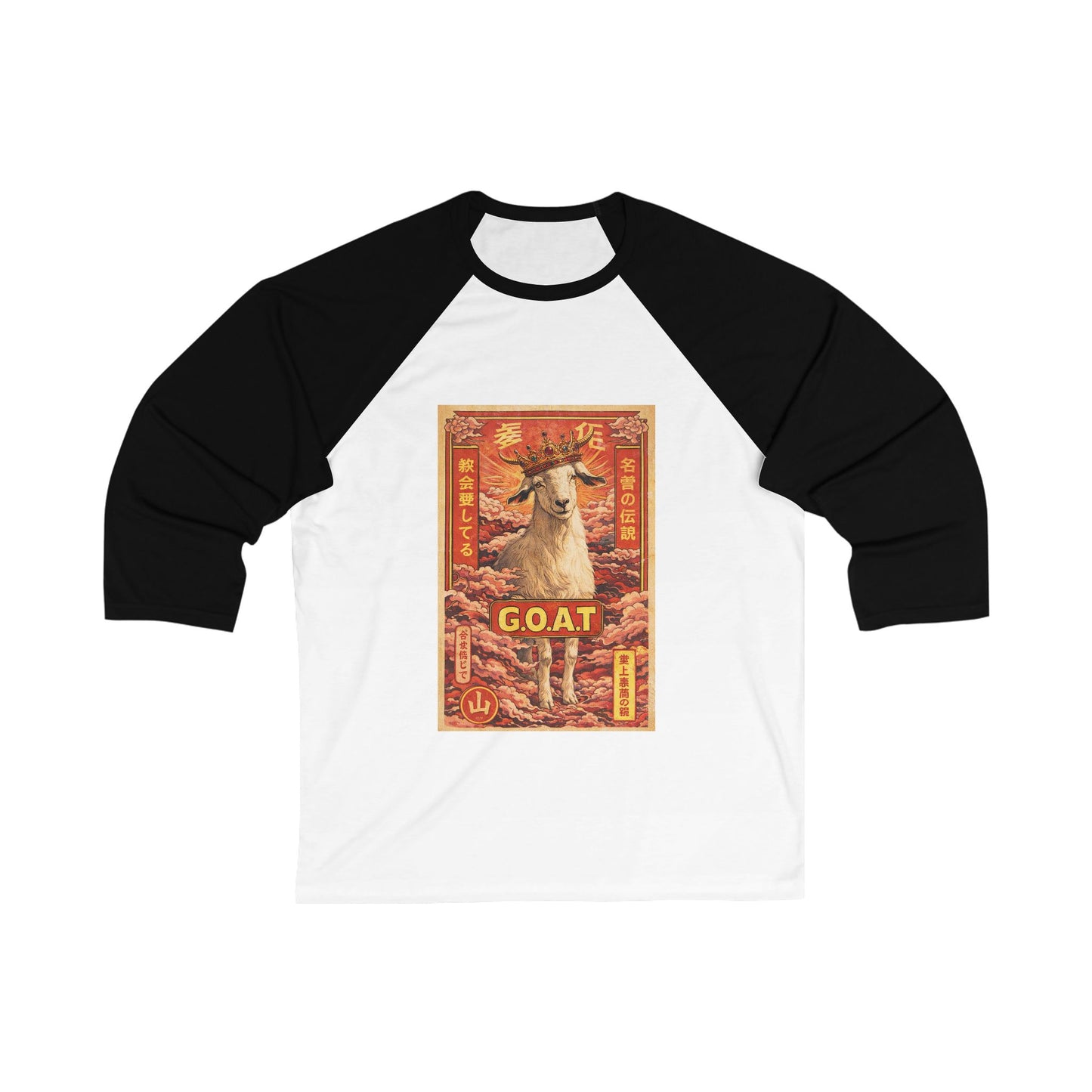 GOAT Baseball Tee — Vintage Asian-Inspired Goat Graphic 3/4 Sleeve Raglan
