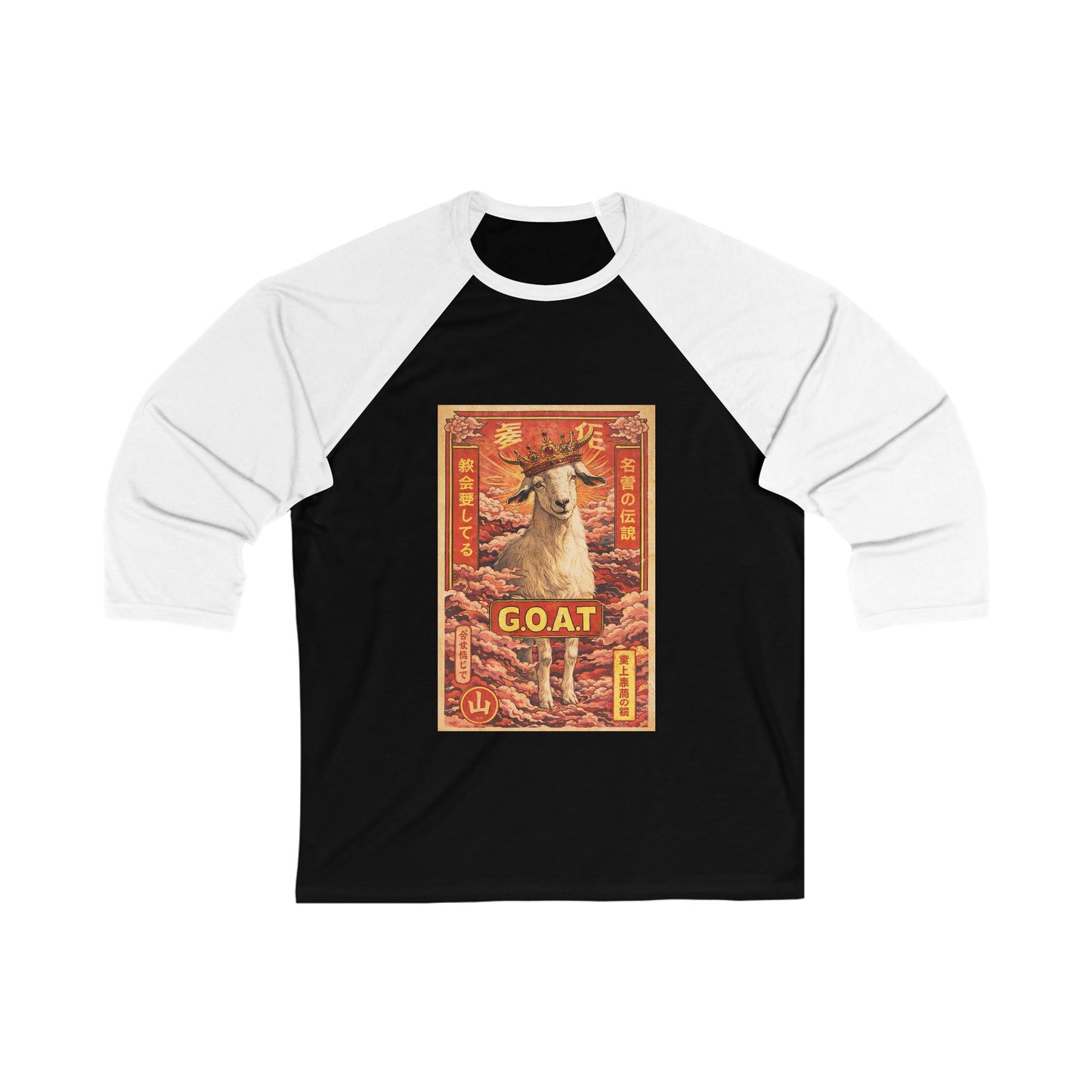 GOAT Baseball Tee — Vintage Asian-Inspired Goat Graphic 3/4 Sleeve Raglan