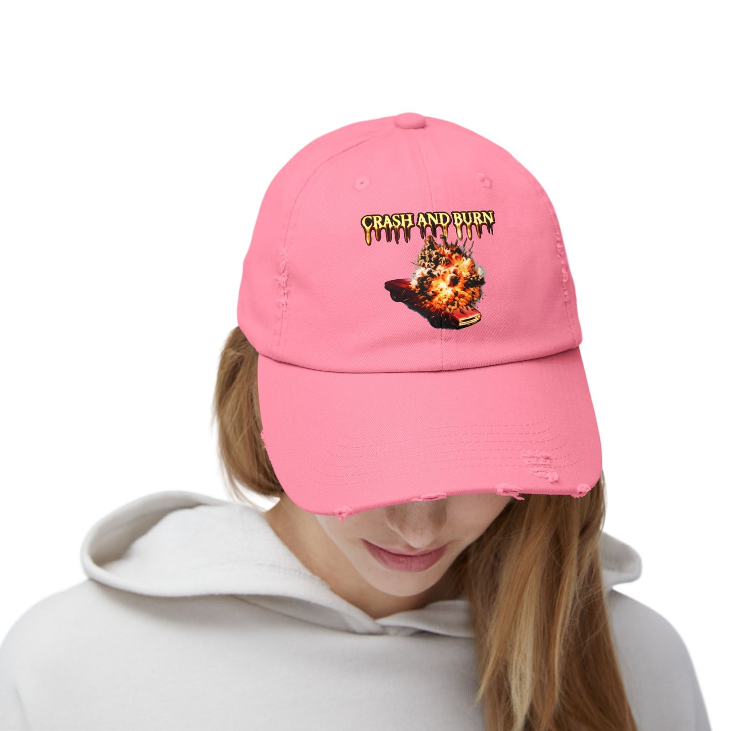 Crash and Burn Distressed Cap - Flaming Heart Vintage Baseball Hat