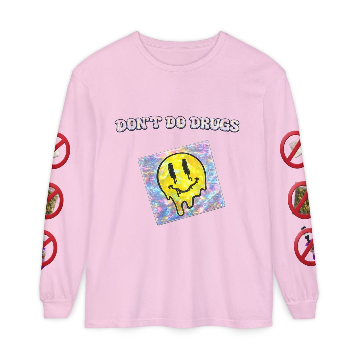 Don't Do Drugs Long Sleeve T-Shirt — Anti-Drug Graphic Tee with Smiley Design