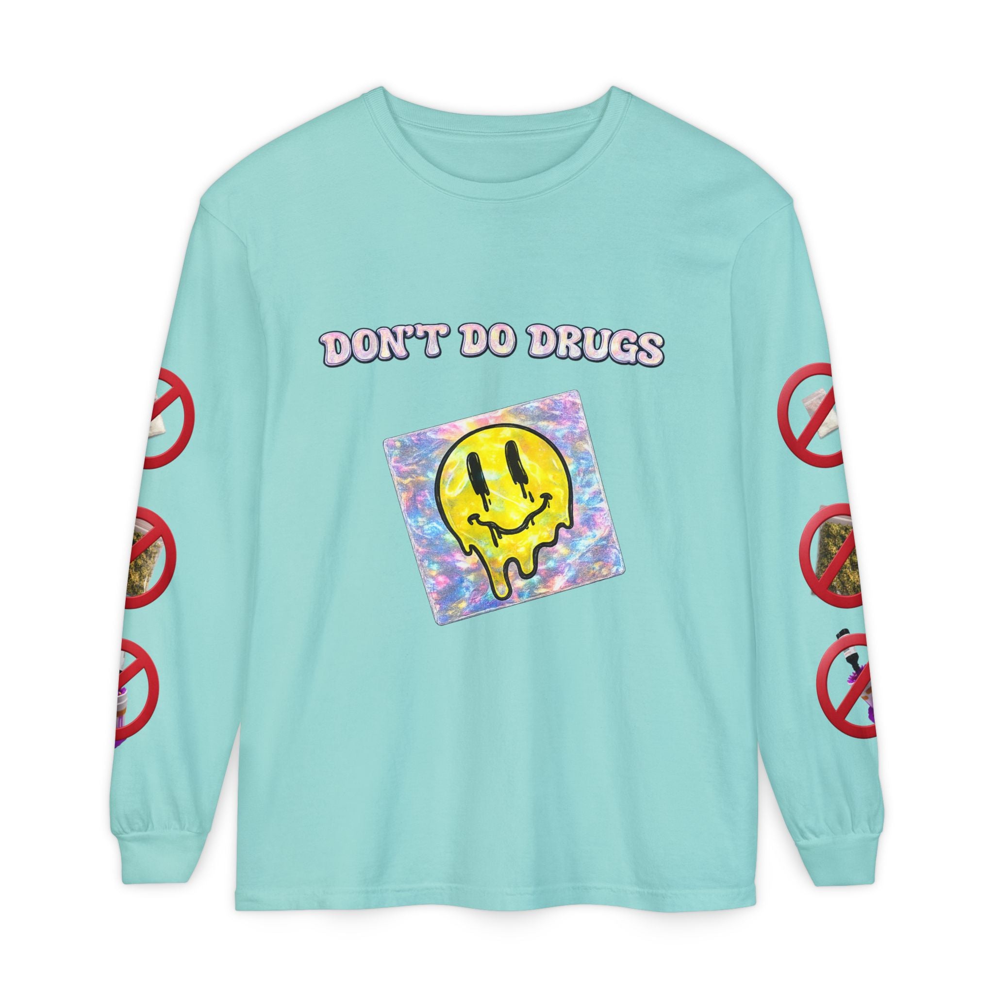 Don't Do Drugs Long Sleeve T-Shirt — Anti-Drug Graphic Tee with Smiley Design