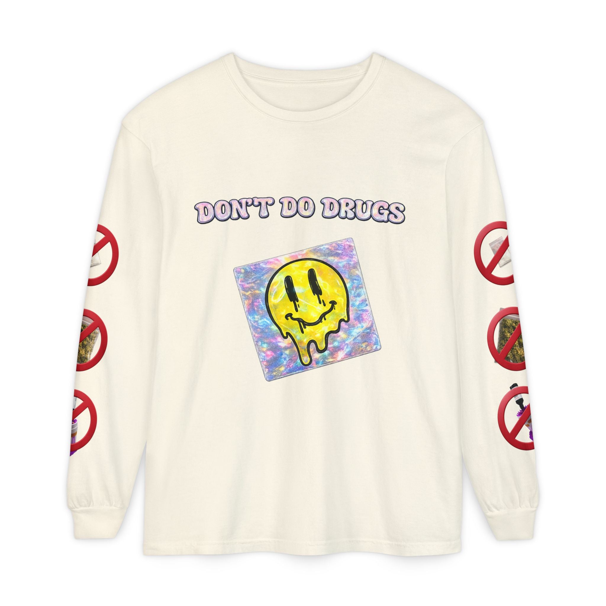 Don't Do Drugs Long Sleeve T-Shirt — Anti-Drug Graphic Tee with Smiley Design