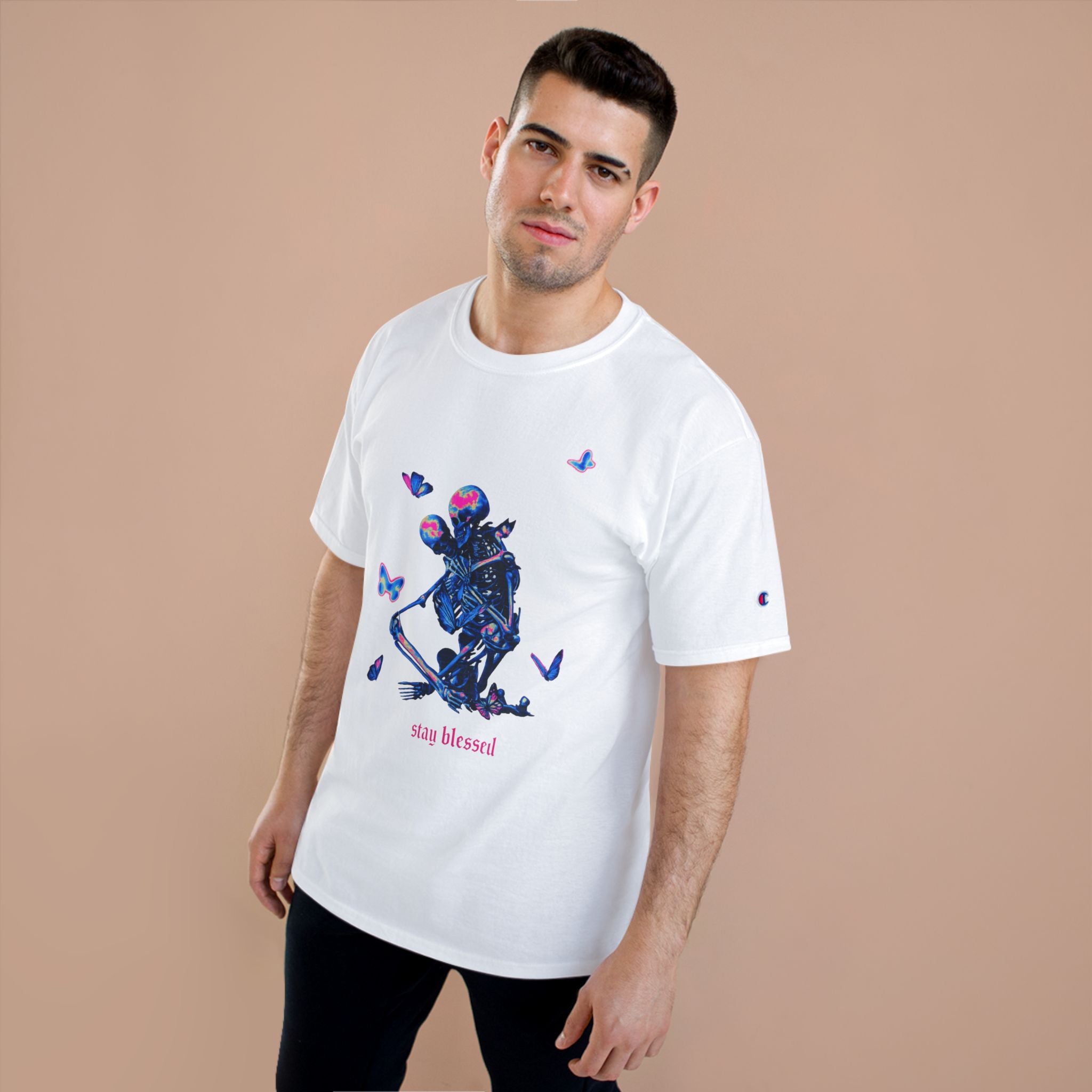Stay Blessed Skeleton T-Shirt — Champion Tee