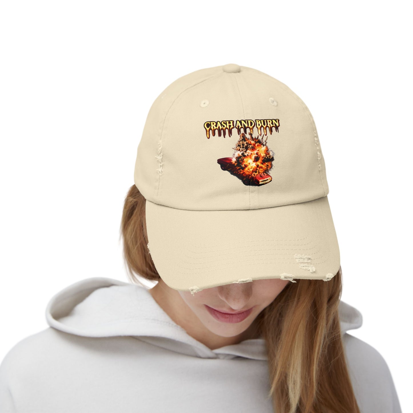 Crash and Burn Distressed Cap - Flaming Heart Vintage Baseball Hat