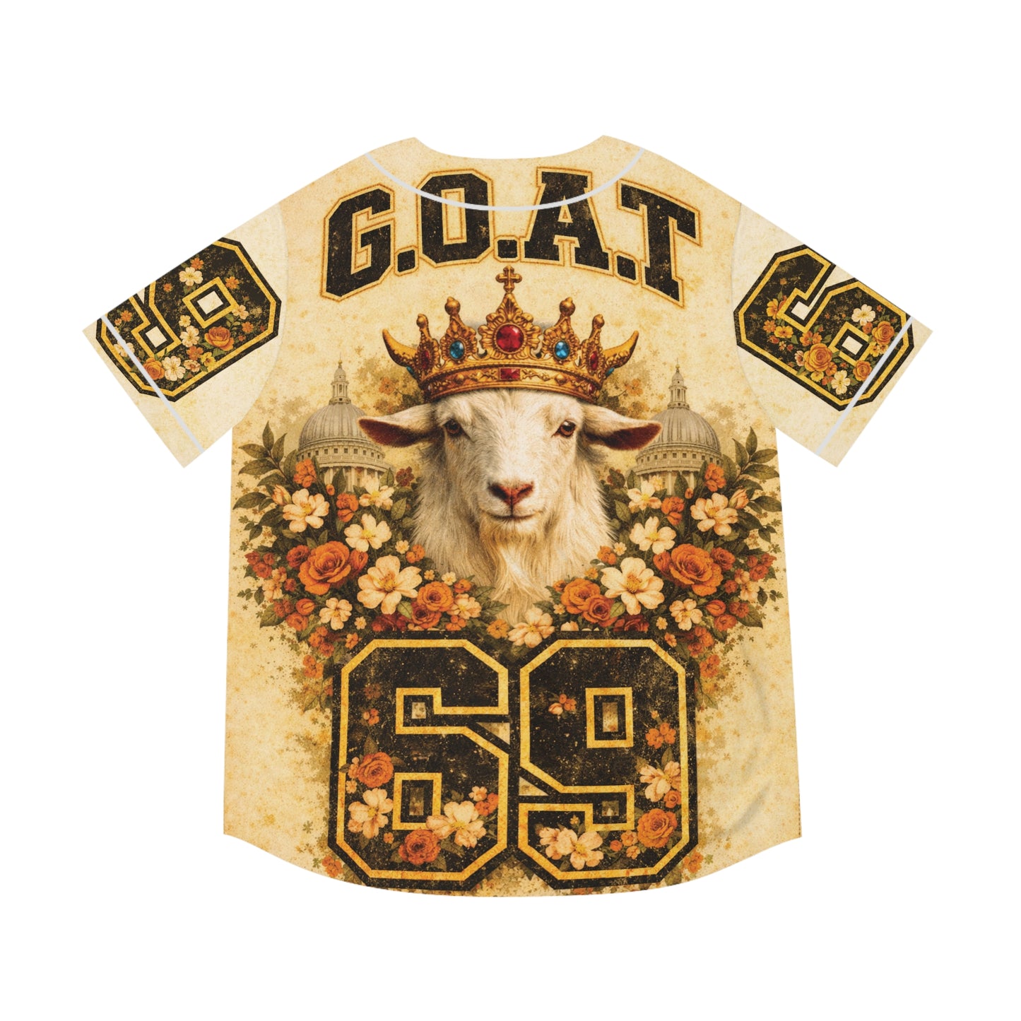 GOAT Crown Baseball Jersey – Vintage Floral Number 69 Men’s Jersey