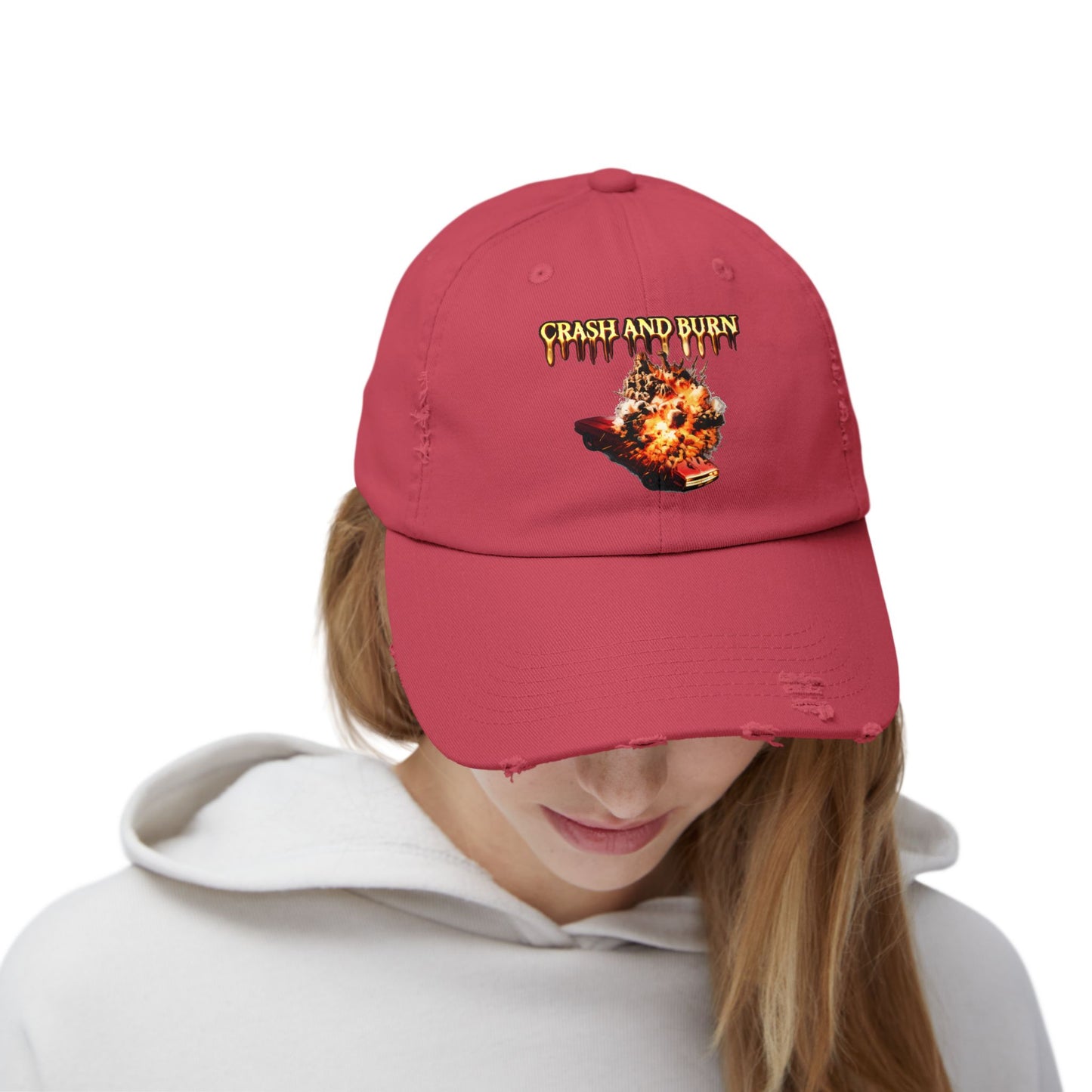 Crash and Burn Distressed Cap - Flaming Heart Vintage Baseball Hat