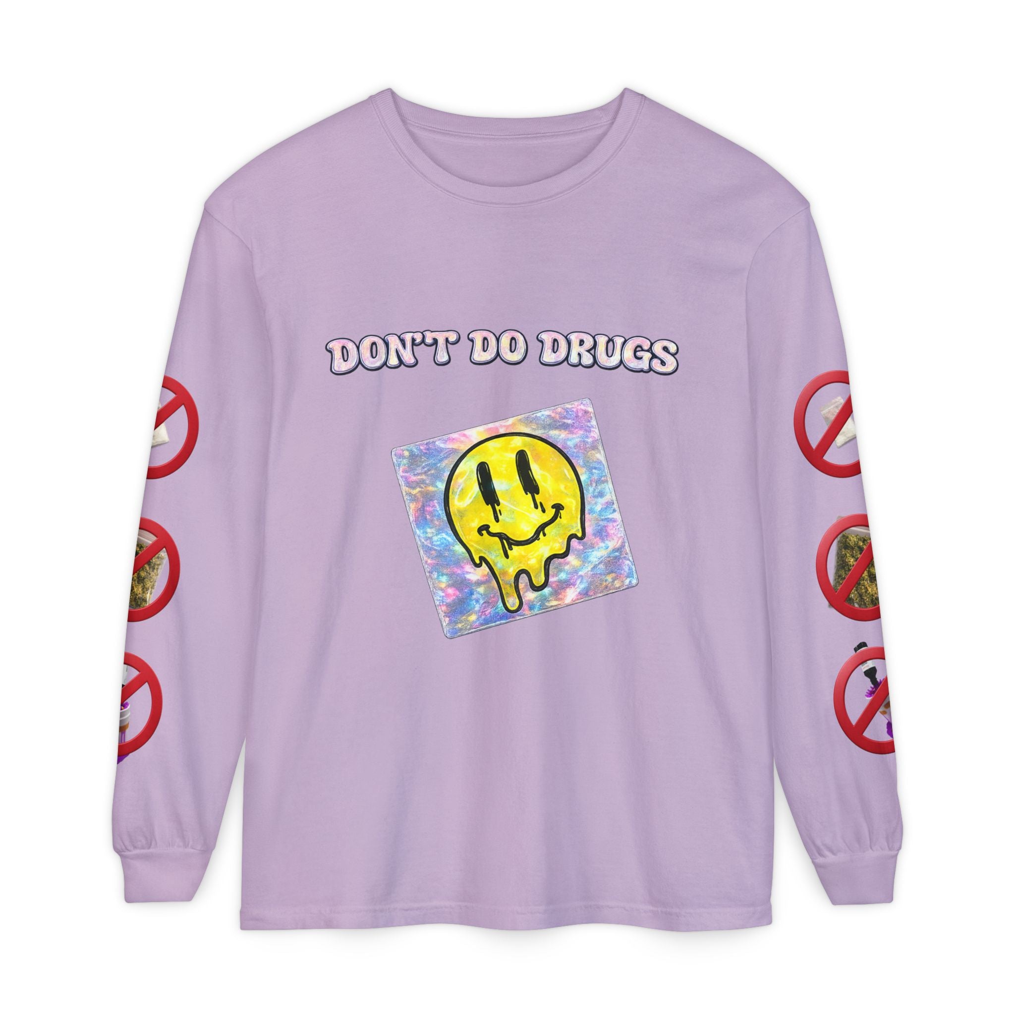 Don't Do Drugs Long Sleeve T-Shirt — Anti-Drug Graphic Tee with Smiley Design