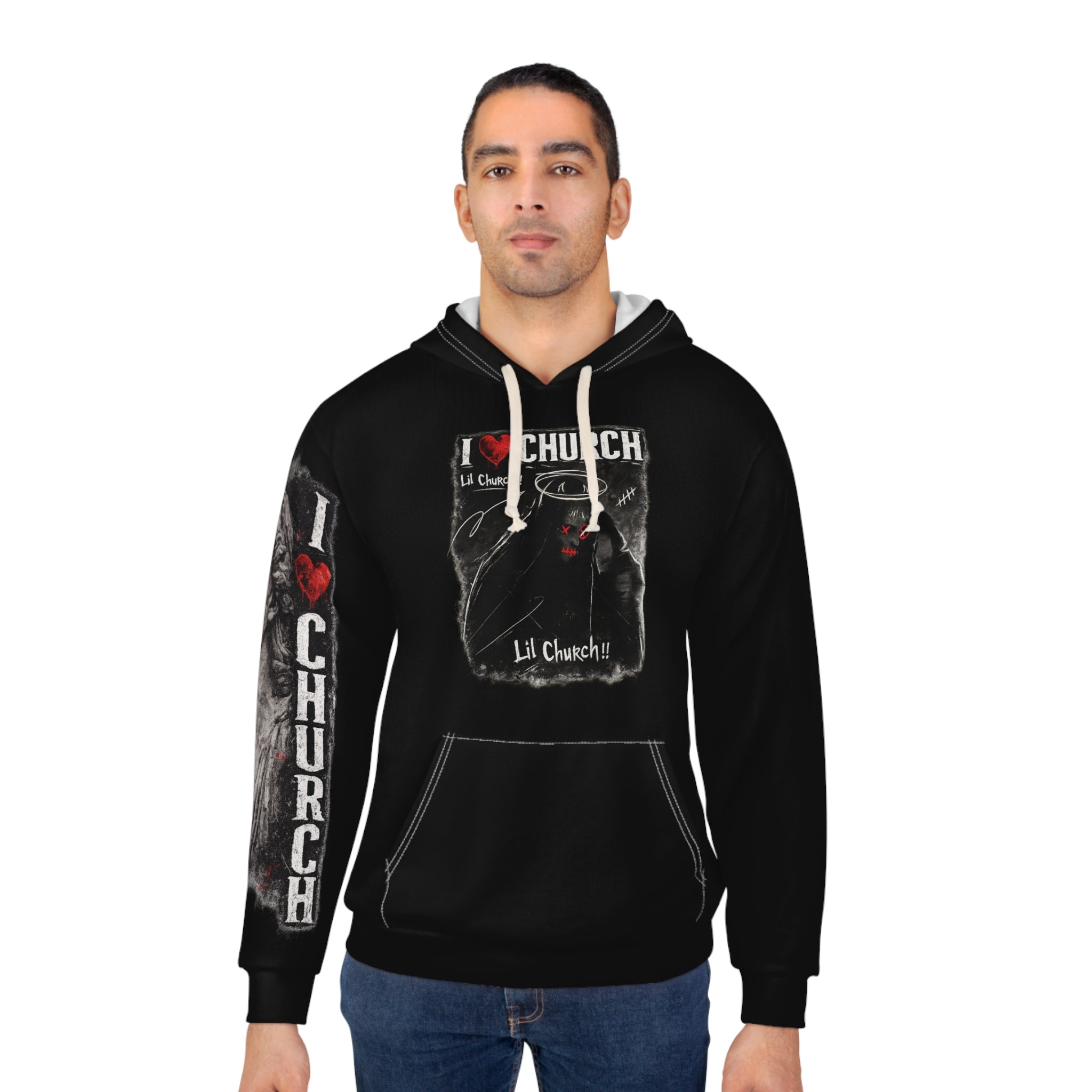 Gothic Angel Wings Pullover Hoodie — Lil Church Band Graphic