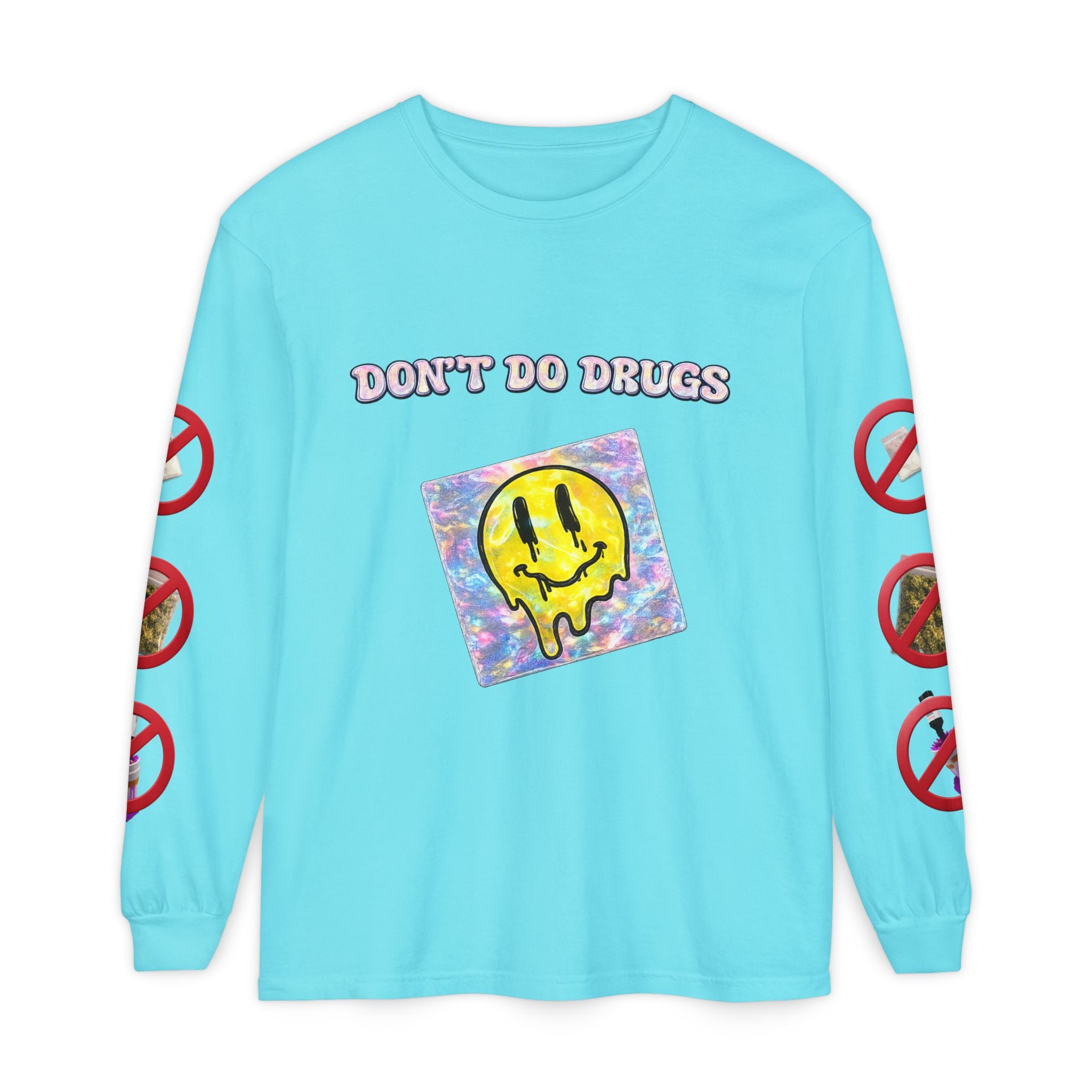 Don't Do Drugs Long Sleeve T-Shirt — Anti-Drug Graphic Tee with Smiley Design
